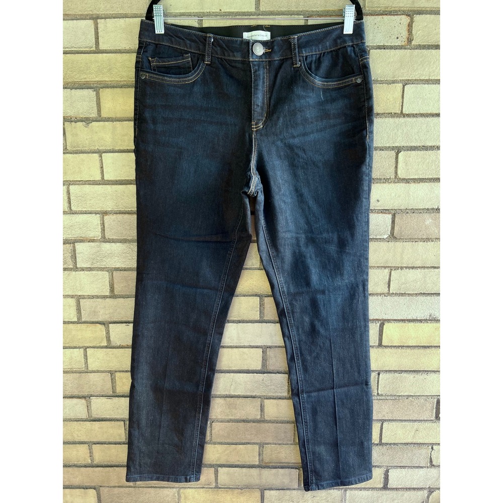 Christopher & Banks Dark Wash Straight Leg Jeans Size 12 Elastic Waist Denim